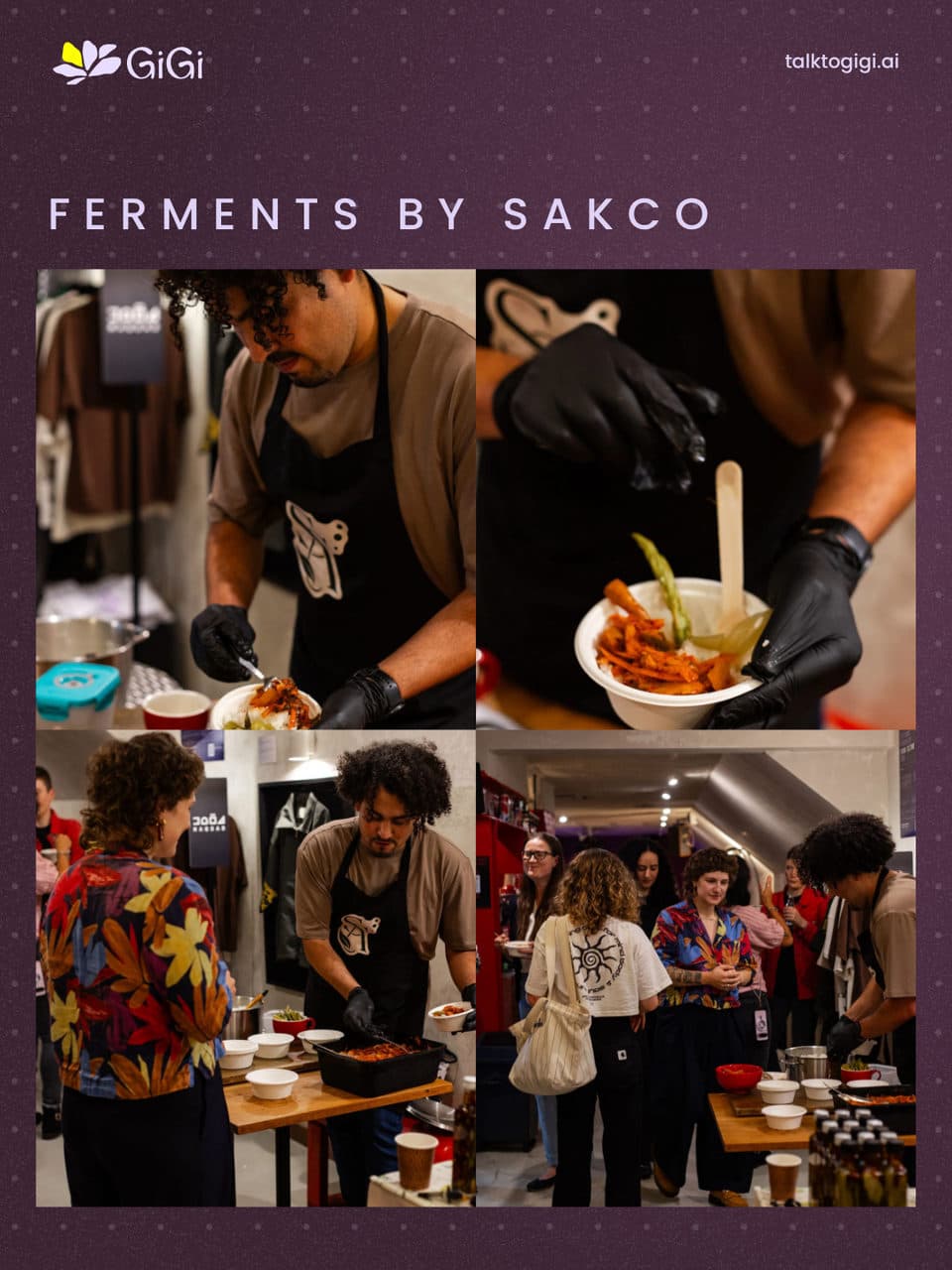 Ferments by SAKCo. Four photos of SAKCo plating fermented tasters for the guests.